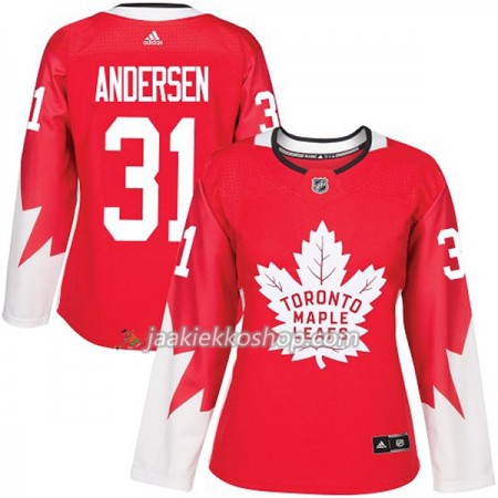 Nainen NHL Toronto Maple Leafs Pelipaita Frederik Andersen 31 Adidas 2017-2018 Rot Alternate Authentic